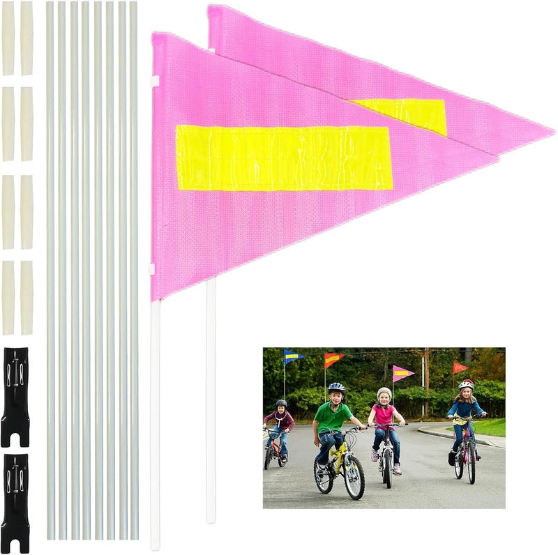 Acrebow Bike Safety Flag with Pole 2 Sets, 6-Foot Adjustable Height Sturdy Fiberglass Tear-Resistant Waterproof Pink Safety Flag (PINK) - Image 1